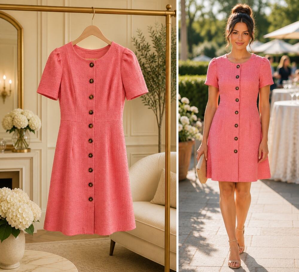 Gal Meets Glam Kathleen Salmon Bouclé Dress NWT Fit & Flare Pockets Size 8 Chic